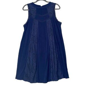 Signature Studio Swing Dress Navy Blue Lace Panels Keyhole Back Sleeveless Sz XL